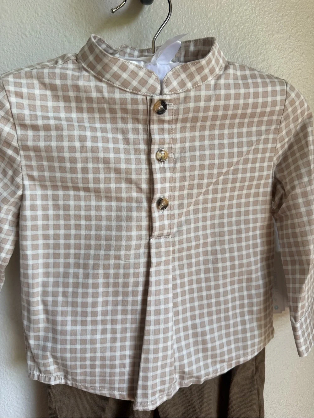 Edgehill Collection Little Boys Check Mandarin Collar Long Sleeve Shirt and Pant